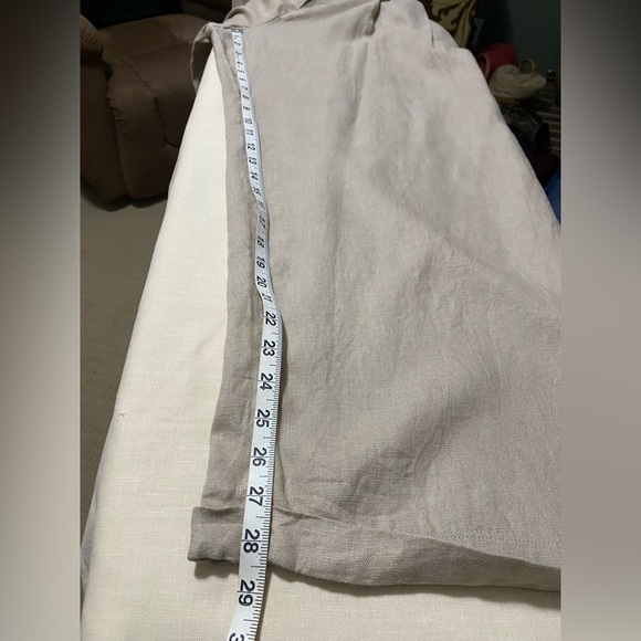 Free People 100% Linen Khaki Cream, Pleated, Wide Leg Cuff Pants Size 10. - Picture 9 of 11